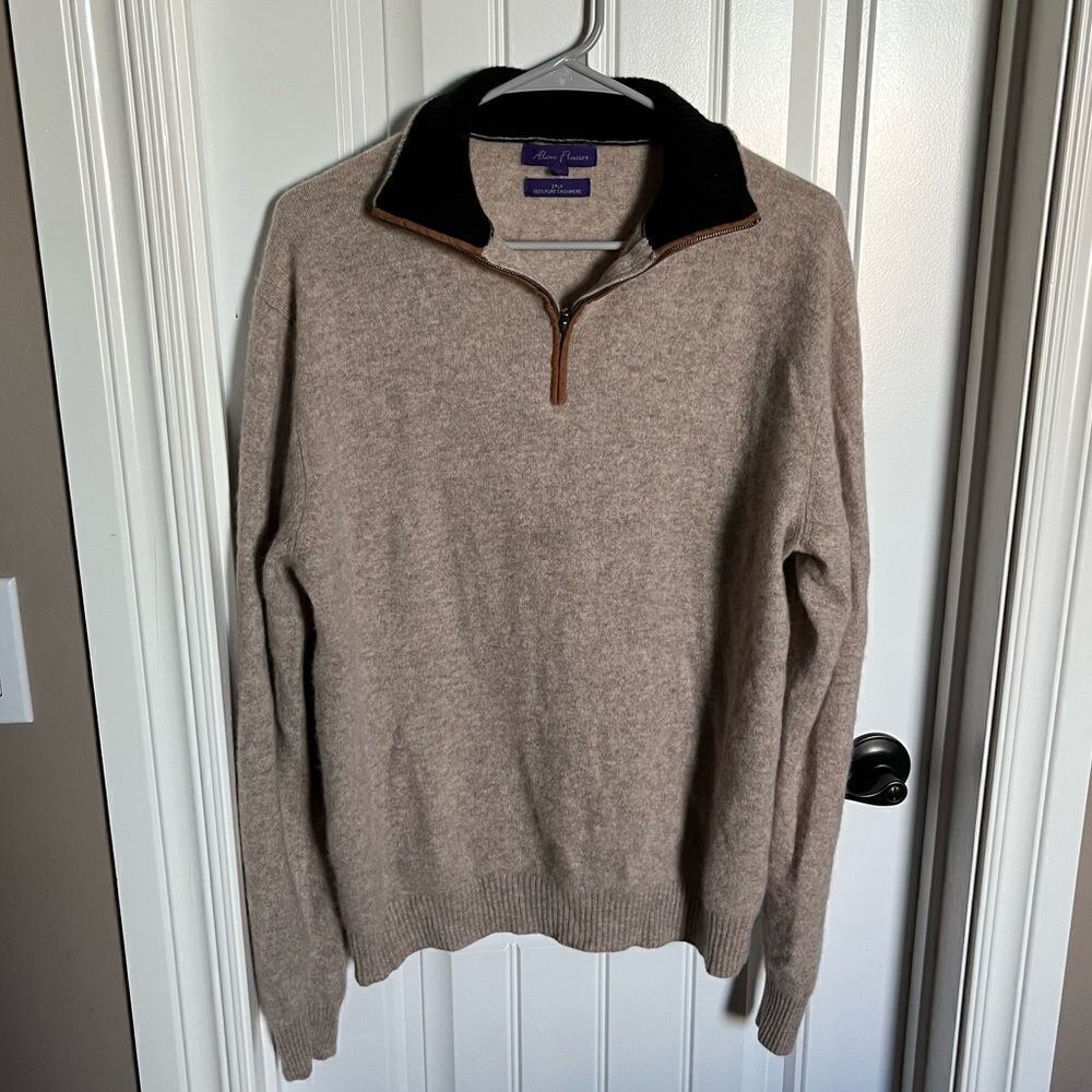 Alan Flusser 2-ply Cashmere Sweater Half Zip Tan